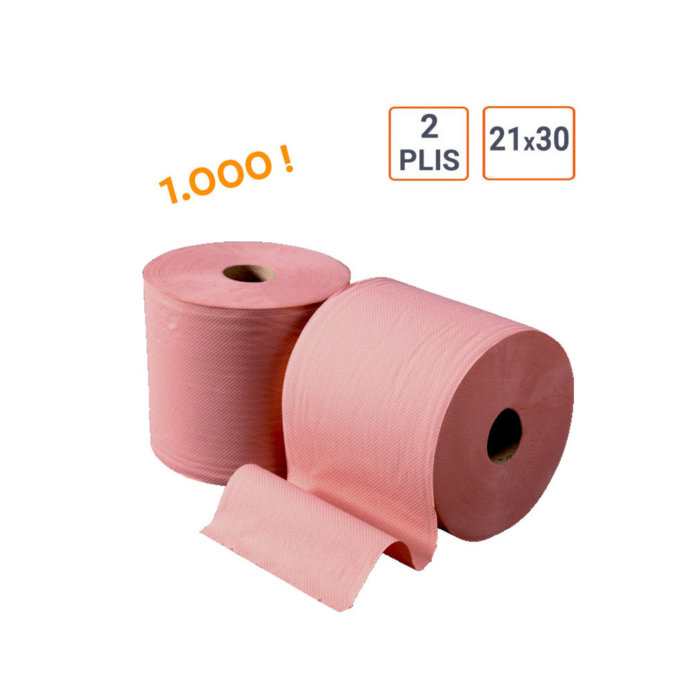 Bobine essuie tout gaufrée chamois type 1000 Le Top éco ! Lot de 2