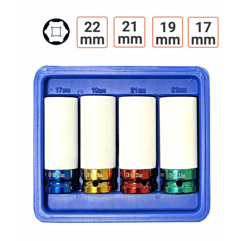 Coffret douilles jantes alu 17, 19, 21, 22 mm