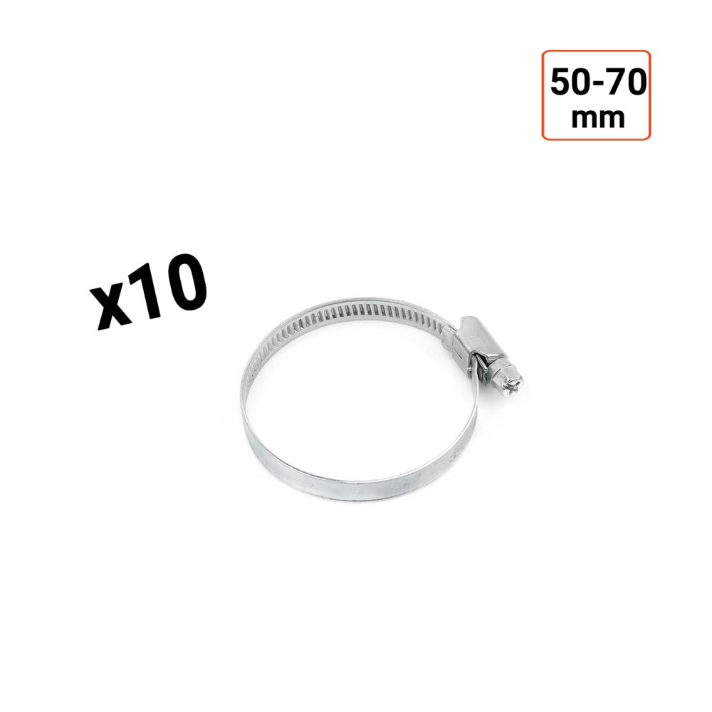 Colliers de serrage en acier W1 galvanisé 9mm taille 50-70 mm par 10 ex.