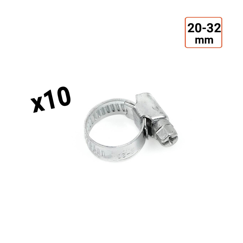Colliers de serrage en acier W1 galvanisé 9mm taille 20-32 mm par 10 ex.