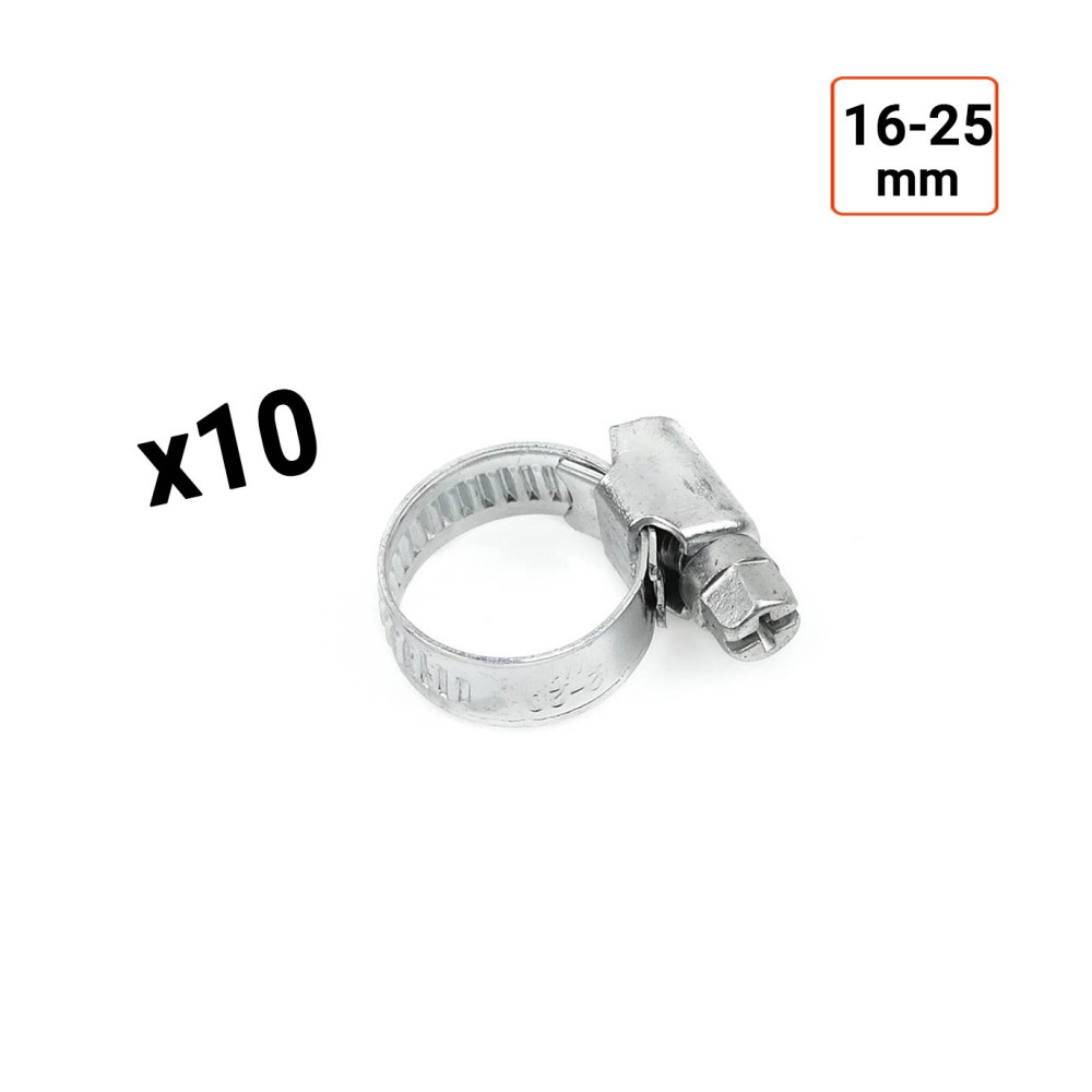 Colliers de serrage en acier W1 galvanisé 9mm taille 16-25 mm par 10 ex.