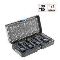 coffret douilles à chocs Torx, 8 pièces, 1/2 pouce T30-T80