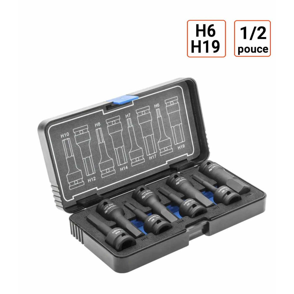 coffret douilles à chocs HEX, 8 pièces, 1/2 pouce T30-T80