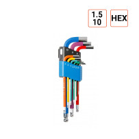 jeu de 9 Clés HEX couleur version longues de 1.5 à 10 mm