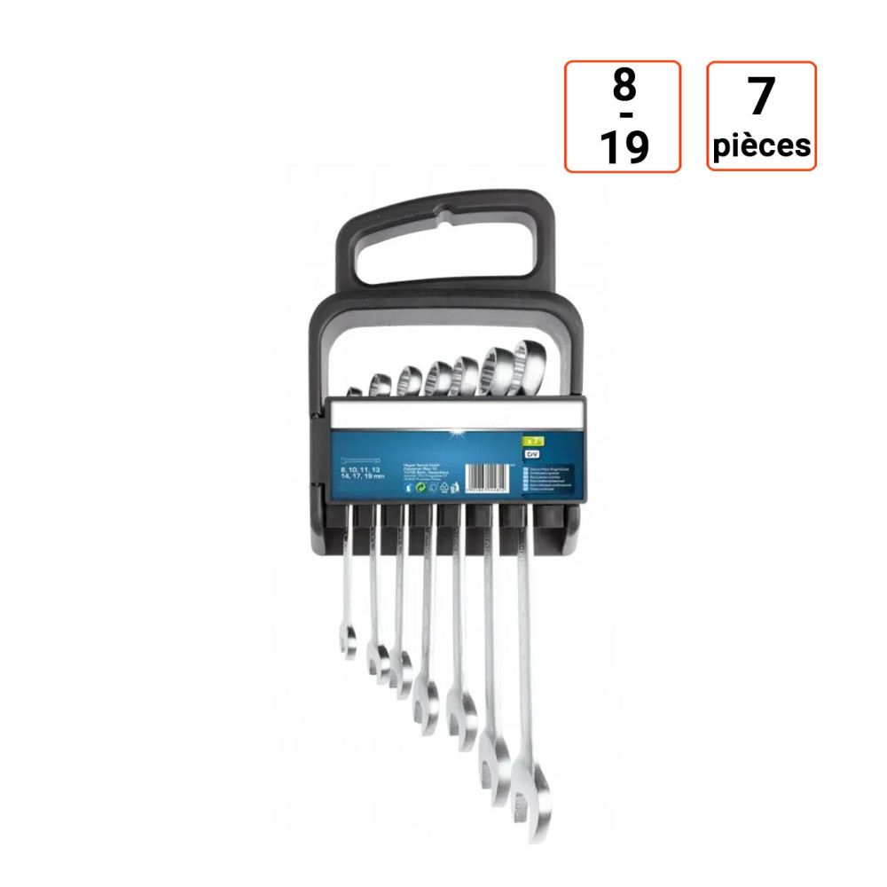 Jeu de 7 clés mixtes tailles 8-19 mm en acier CrV - Top PRO