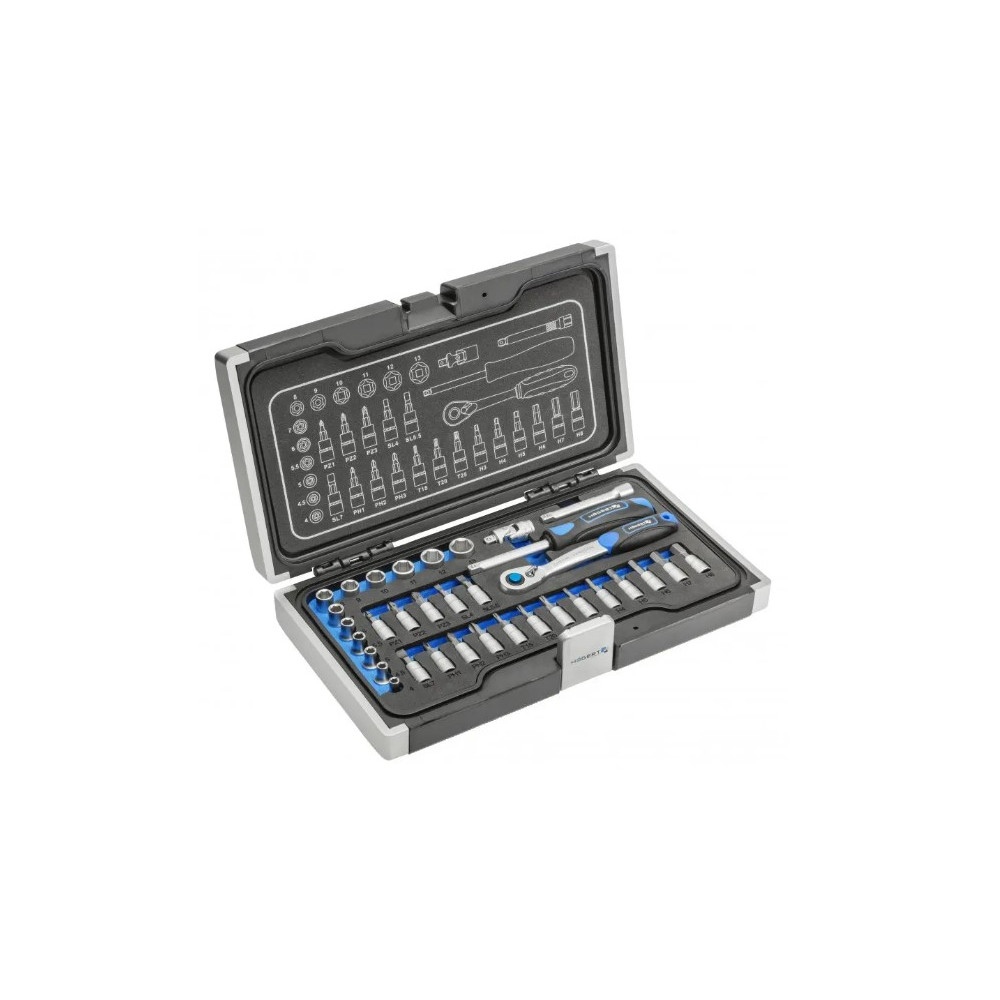 Coffret douilles et cliquet 1/4 de 34 pièces Qualité PRO