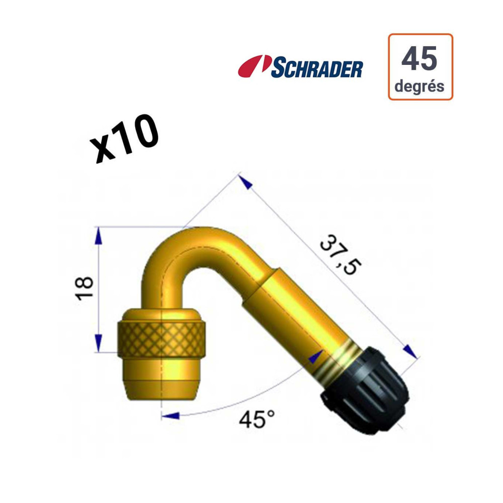 Rallonge coudée 45 degrés SCHRADER par 10 ex.