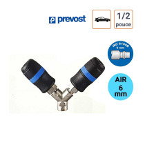Raccord Rapide double Y Prevost passage air 6mm Femelle 1/2 pouce
