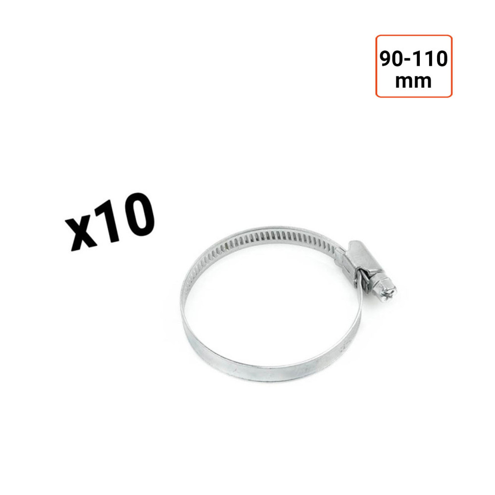 Colliers de serrage en acier W1 galvanisé 9mm taille 90-110 mm par 10 ex.