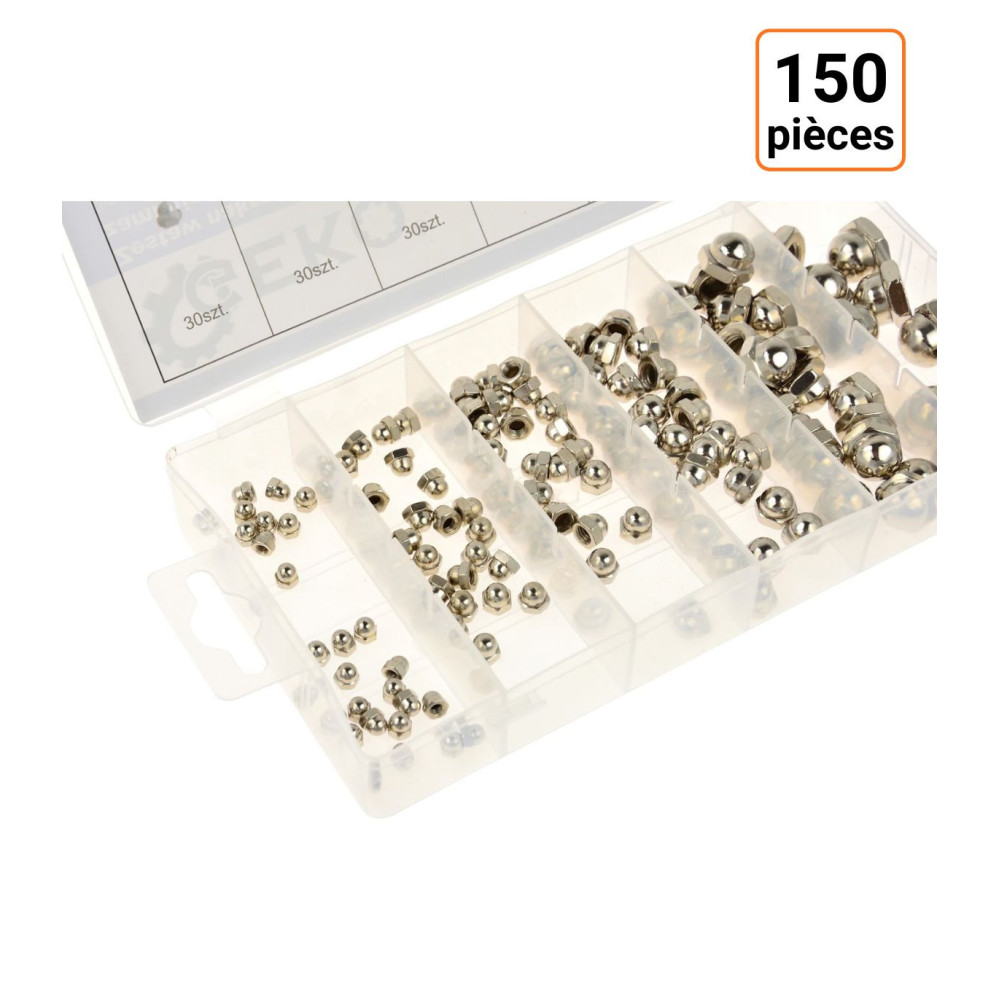 Lot de 150 écrous borgnes hexagonaux