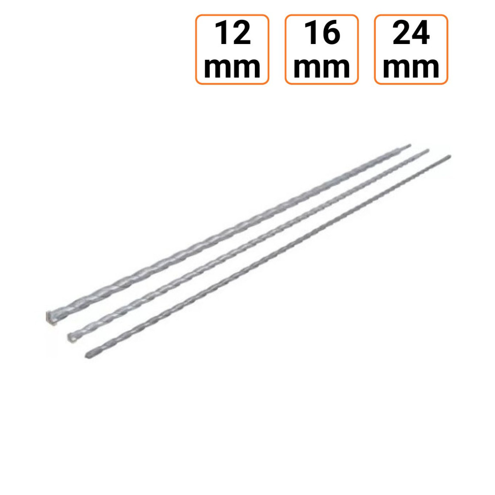 Lot de 3 Forets trépan - tige SDS Longueur 1 mètre en 12 16 et 24 mm.