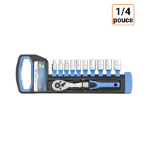 Cliquet réversible 1/4 pouce avec lot de 10 douilles