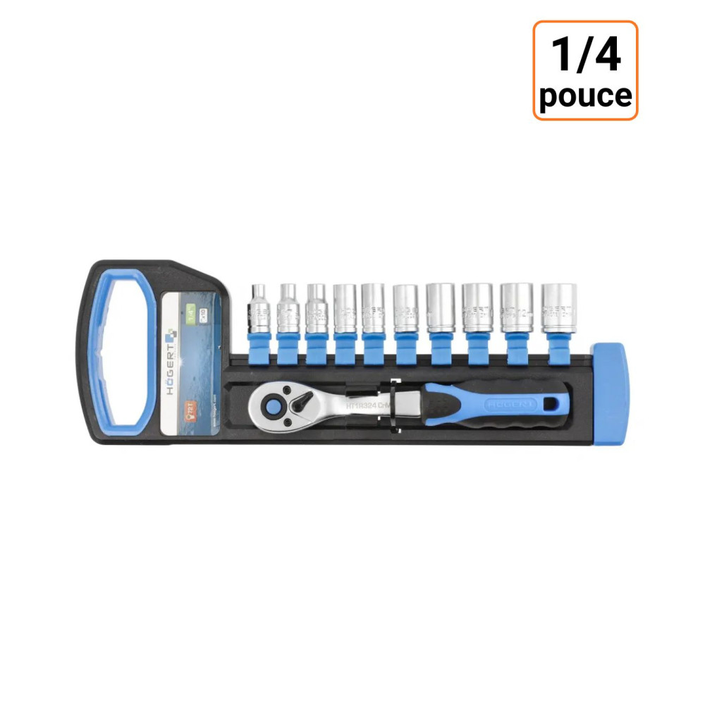 Cliquet réversible 1/4 pouce avec lot de 10 douilles