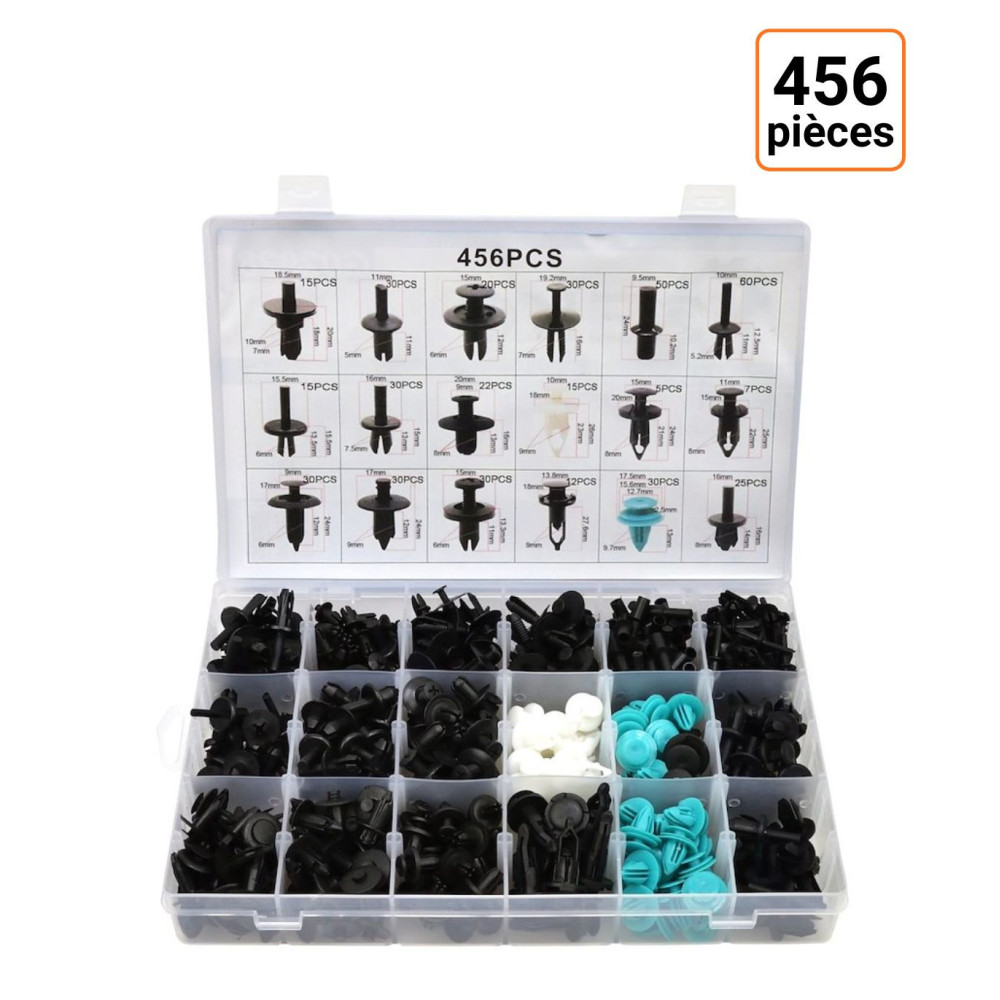 Assortiment de 456 clips et fixations