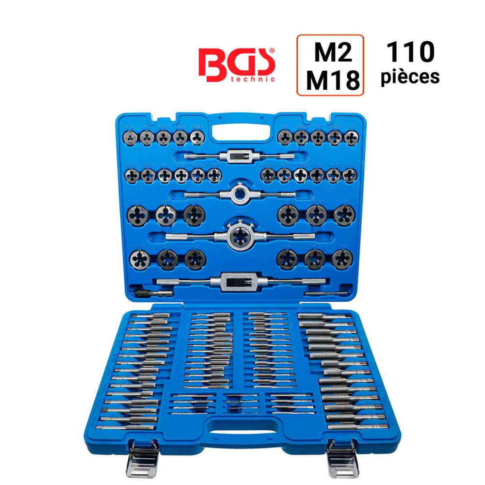 Coffret de tarauds et filières 110 pièces de M2 à M18