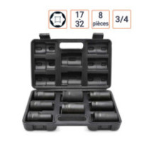 Coffret 8 douilles à chocs 3/4 Longues de 17 à 32 mm