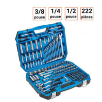 Coffret 222 outils avec cliquets 1/2 1/4 et 3/8 pouce.