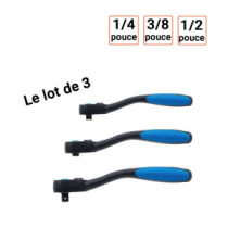 Lot de 3 Cliquets manuel 1/4  3/8 et 1/2 pouce 72 dents