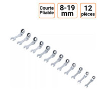 Jeu de 12 clés mixtes à cliquet courtes