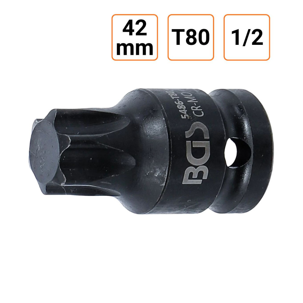 Douille à choc Torx T80 1/2" pouce longueur 42 mm