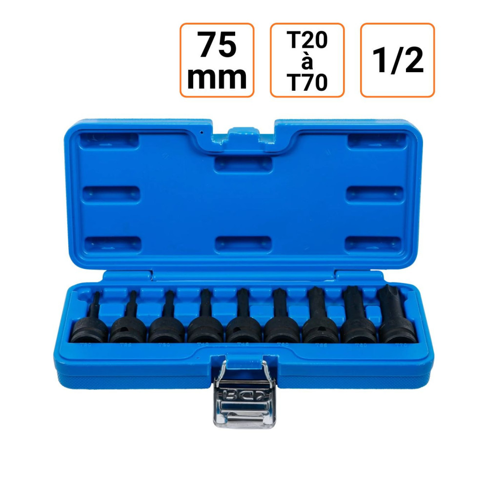 Jeu de 9 douilles à choc en 1/2 Torx de T20 à T70