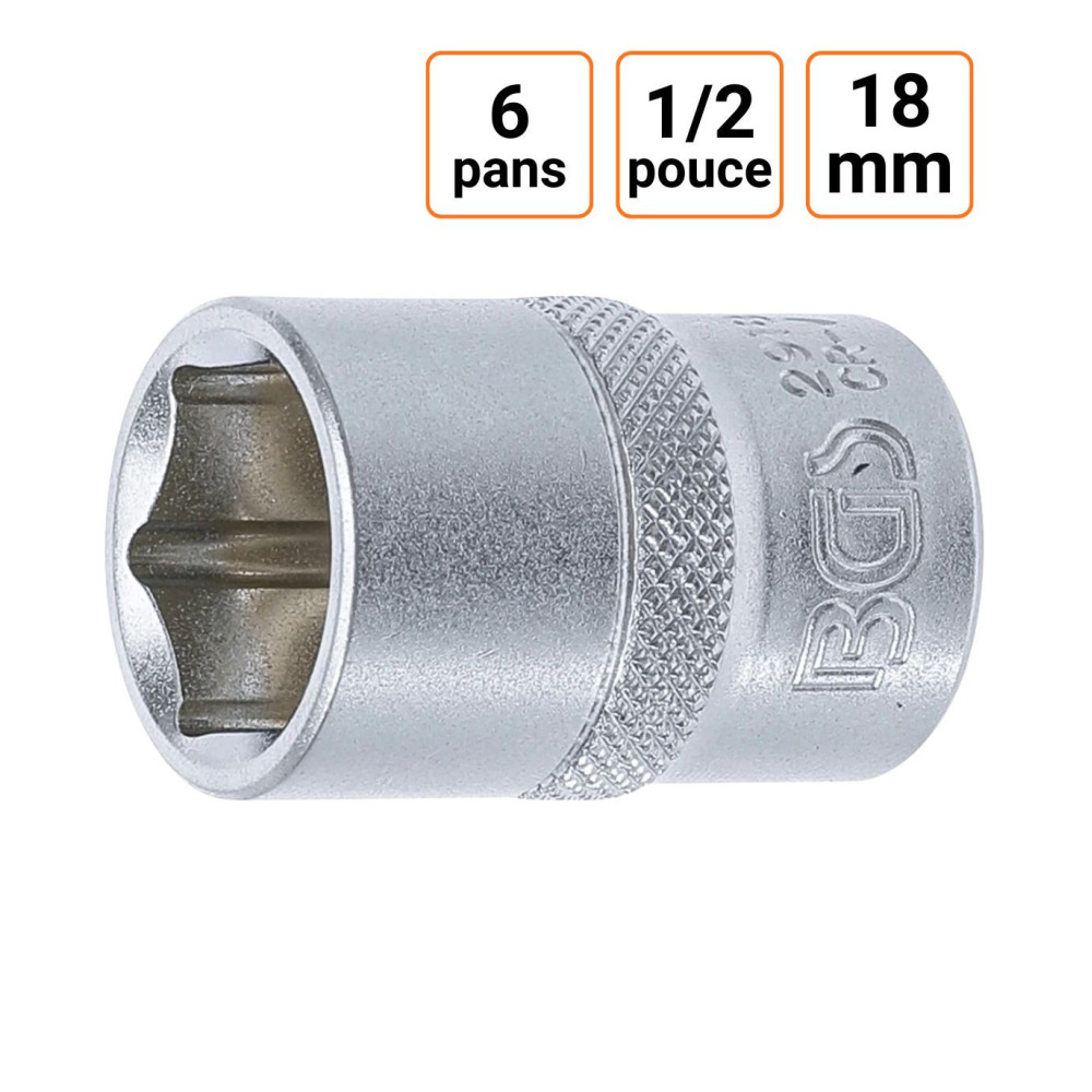 Douille CRV six pans 1/2 pouce en 18mm