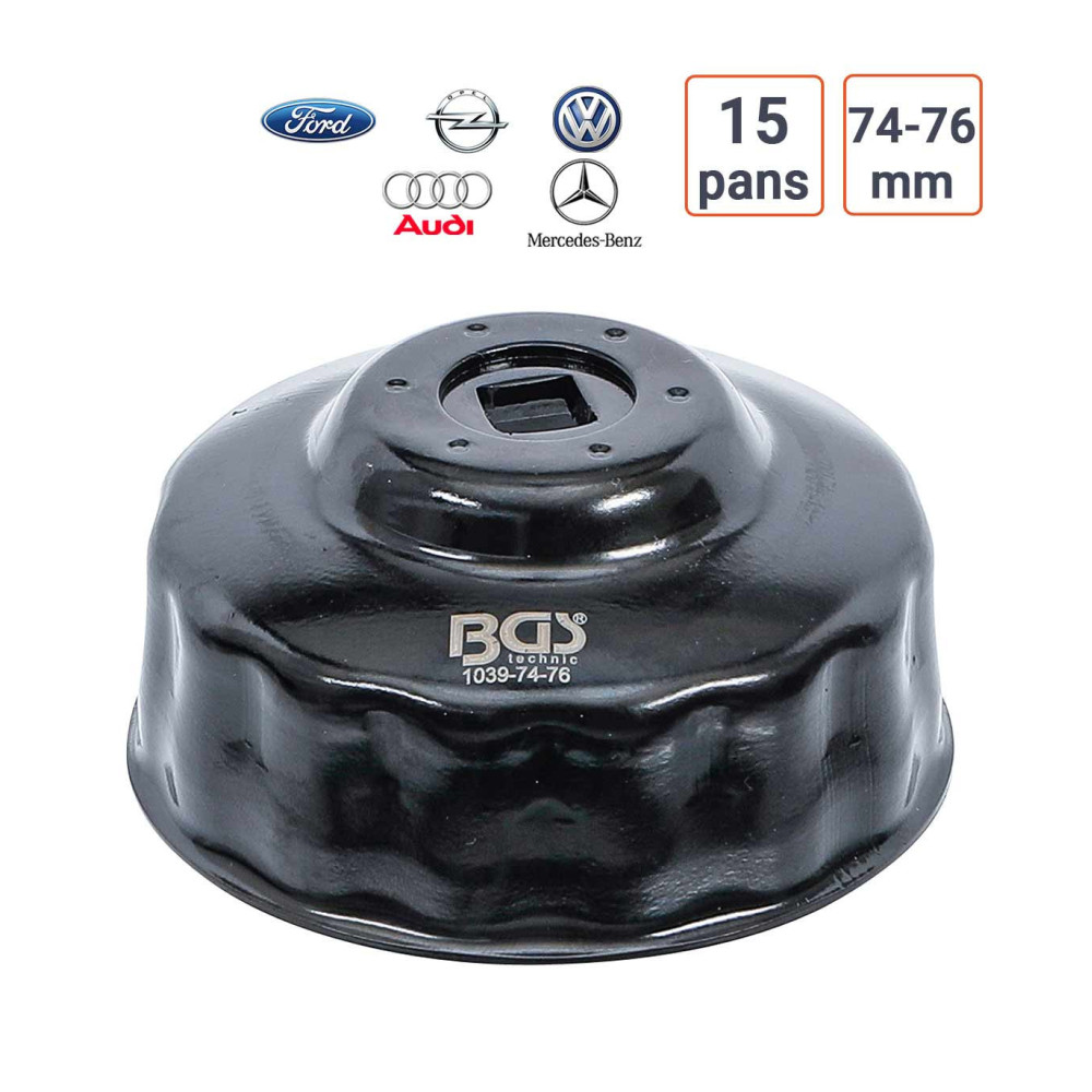 Cloche à filtre à huile 15 pans 74 - 76 mm Audi, Ford, MB, Opel, VW
