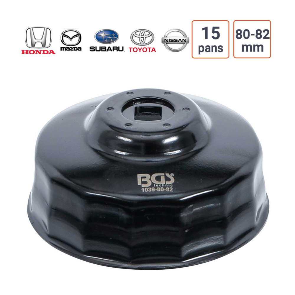 Cloche à filtre à huile 15 pans 80 - 82 mm pour Honda, Mazda, Nissan, Subaru, Toyota