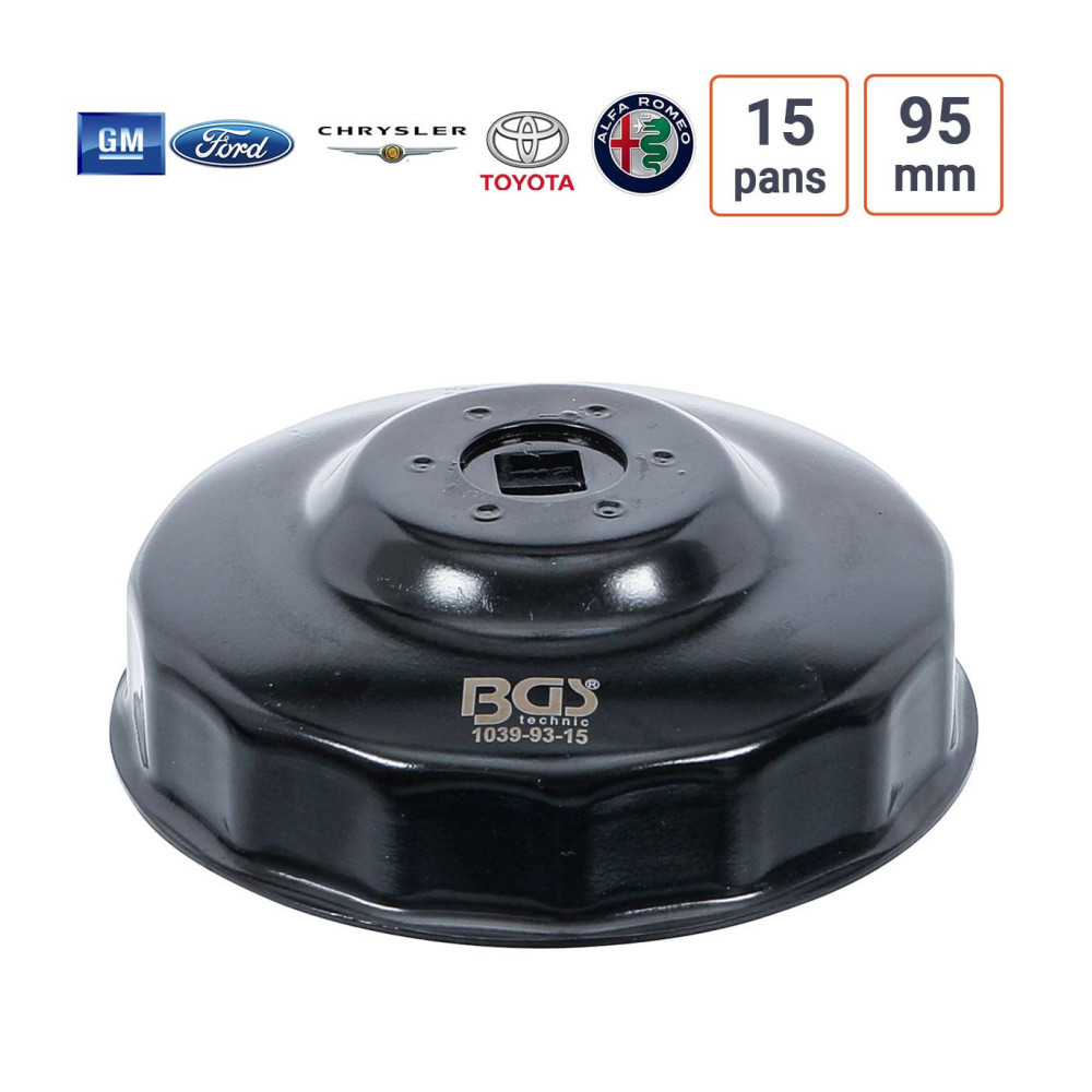 Cloche à filtre à huile 15 pans 95 mm pour Alfa Romeo, Chrysler, Ford, GM, Toyota
