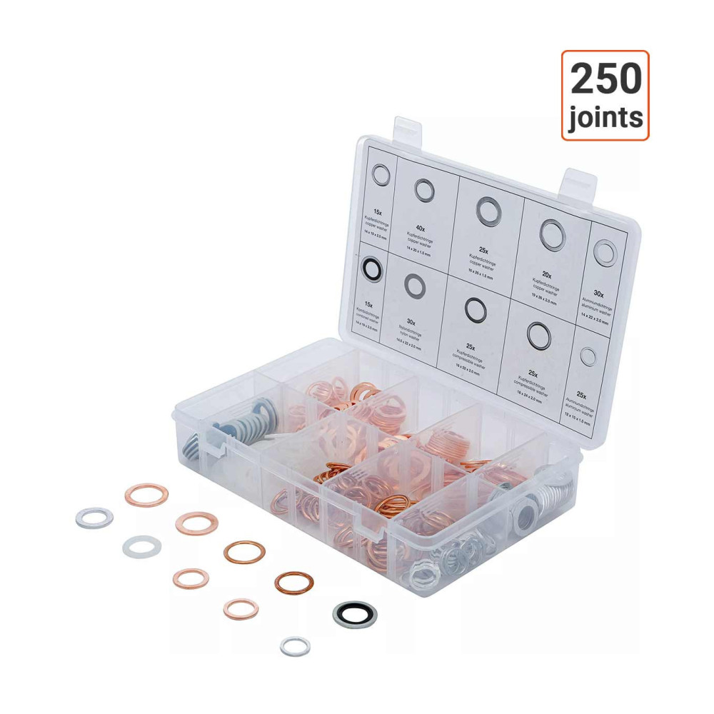 Coffret 250 joints pour vidange cuivre alu combiné nylon