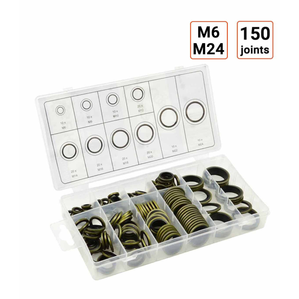 Coffret 150 bagues BS autocentrées en métal et caoutchouc M6 à M24
