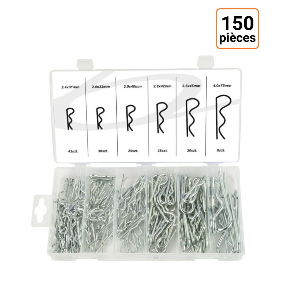Assortiment de 150 clips de retenue en acier