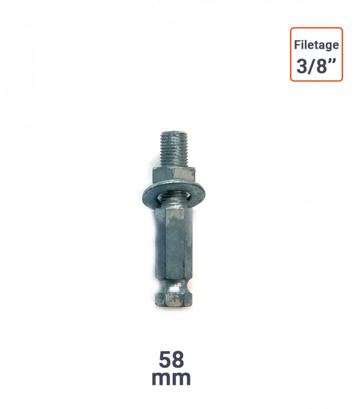 adaptateur LONG porte outils Hex11 pour Rape Cloche filetage 3/8''