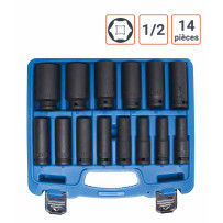 Coffret 14 douilles à choc 1/2 Longues de 10 à 32 mm