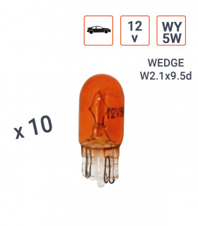 Ampoule Wedge 12V WY 5W Rouge Culot W2.1X9.5D - Boite de 10 ex.