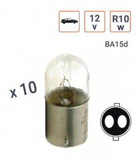 Ampoule R10W 12V tube Culot BA15D - boite de 10 ex.