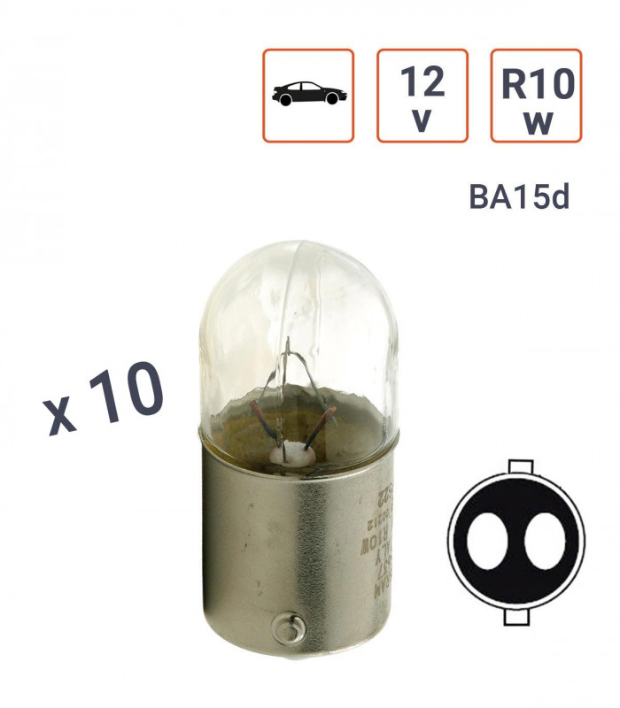 Ampoule R10W 12V tube Culot BA15D - boite de 10 ex.