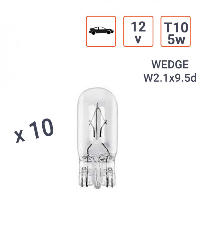 Ampoule Wedge T10 12V 5W Culot W2.1X9.5D - Boite de 10 ex.