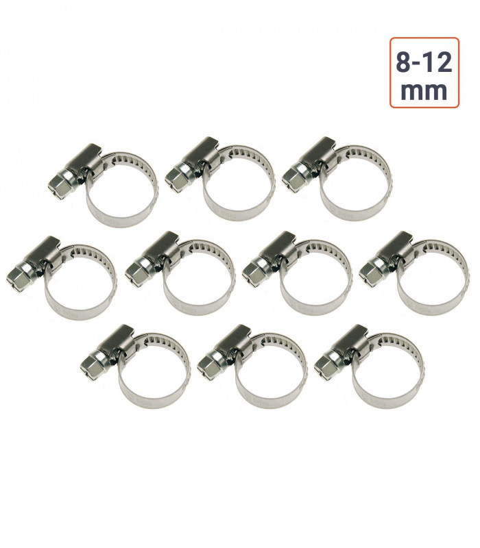 10 colliers à vis inoxydable pour tuyau 8x12 mm