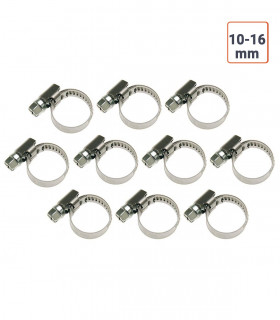 10 colliers à vis inoxydable pour tuyau 10x16 mm