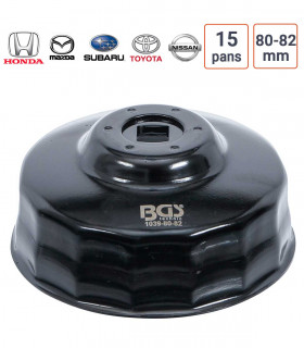 Cloche à filtre à huile 15 pans 80 - 82 mm pour Honda, Mazda, Nissan, Subaru, Toyota