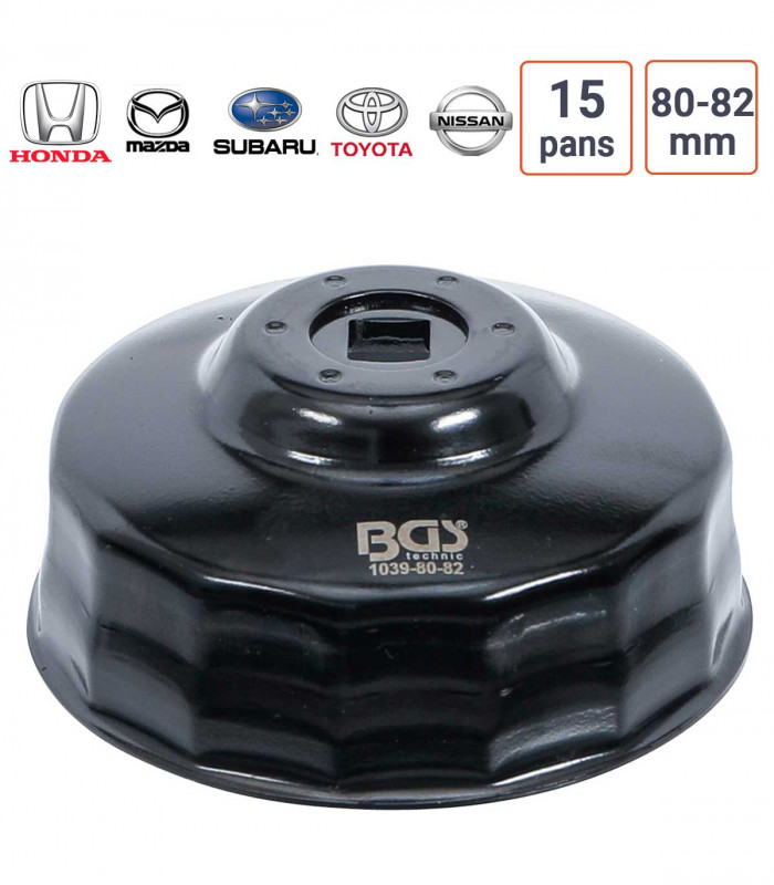 Cloche à filtre à huile 15 pans 80 - 82 mm pour Honda, Mazda, Nissan, Subaru, Toyota