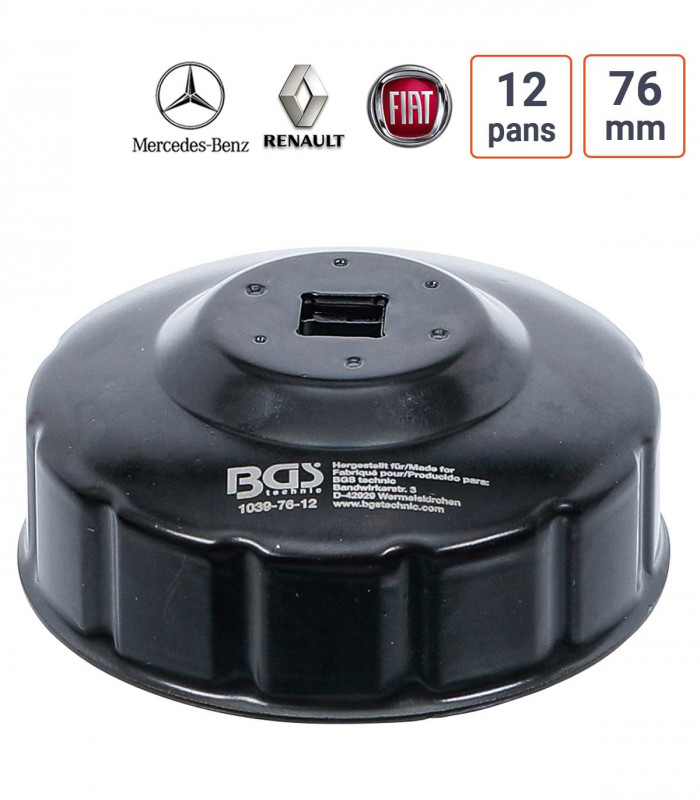 Cloche à filtre à huile 12 pans 76 mm pour Fiat, Mercedes, Renault