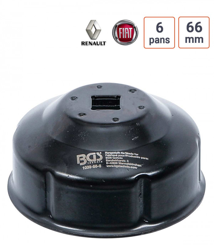 Cloche à filtre à huile 6 pans 66 mm pour Fiat, Renault