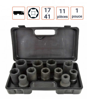 Coffret 11 douilles à choc 1 POUCE Longues de 17 à 41 mm
