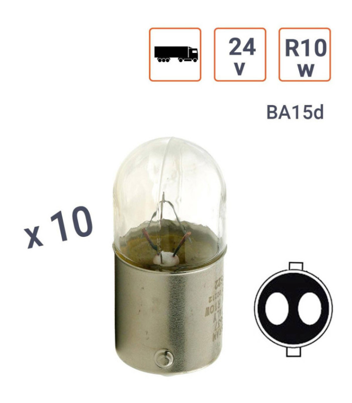 Ampoule R10W 24V tube Culot BA15D - boite de 10 ex.