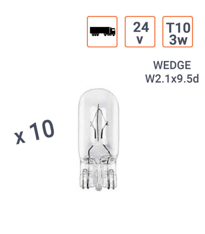 Ampoule Wedge 24V 3W type T10 - Boite de 10 ex.