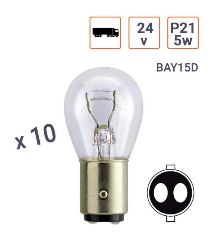 Ampoule Feux Stop 24V P21 5W Culot BAY15D - Boite de 10 ex.