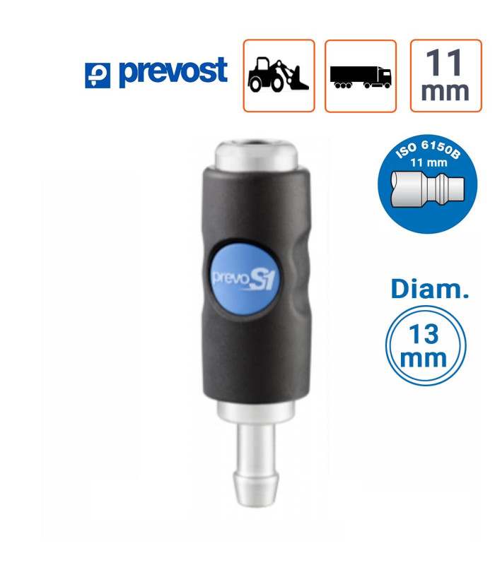Raccord Rapide Prevost S1 Profil 11mm tuyau de 13 mm intérieur