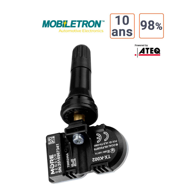 Capteur TPMS MOBILETRON More Sensor 433 Mhz avec valve Caoutchouc